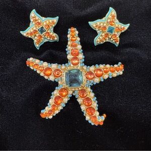 Vintage Kenneth Jay Lane for Avon 2005 Starfish Brooch and Earrings Set RARE